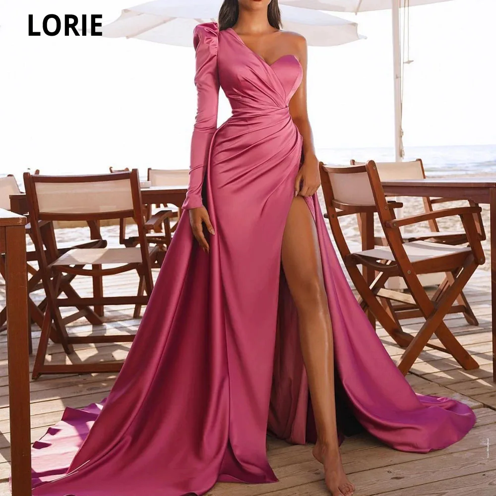 

Простые платья Lorie для выпускного вечера, длинное розовое элегантное вечернее платье трапециевидной формы с открытым плечом и съемной юбко...