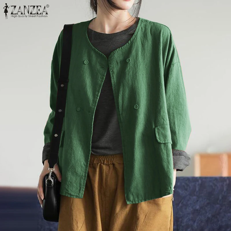 

Women's Vintage Shirts 2021 ZANZEA Spring Autumn Long Sleeve Cotton Linen Cardigans Casual Solid Loose Oversized Outwears Blusas