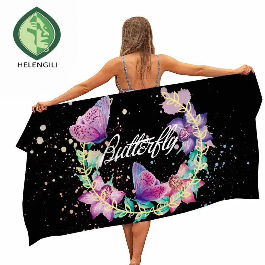 

HELENGILI Butterfly Microfiber Pool Beach Towel Portable Quick Fast Dry Sand Outdoor Travel Swim Blanket Thin Yoga Mat