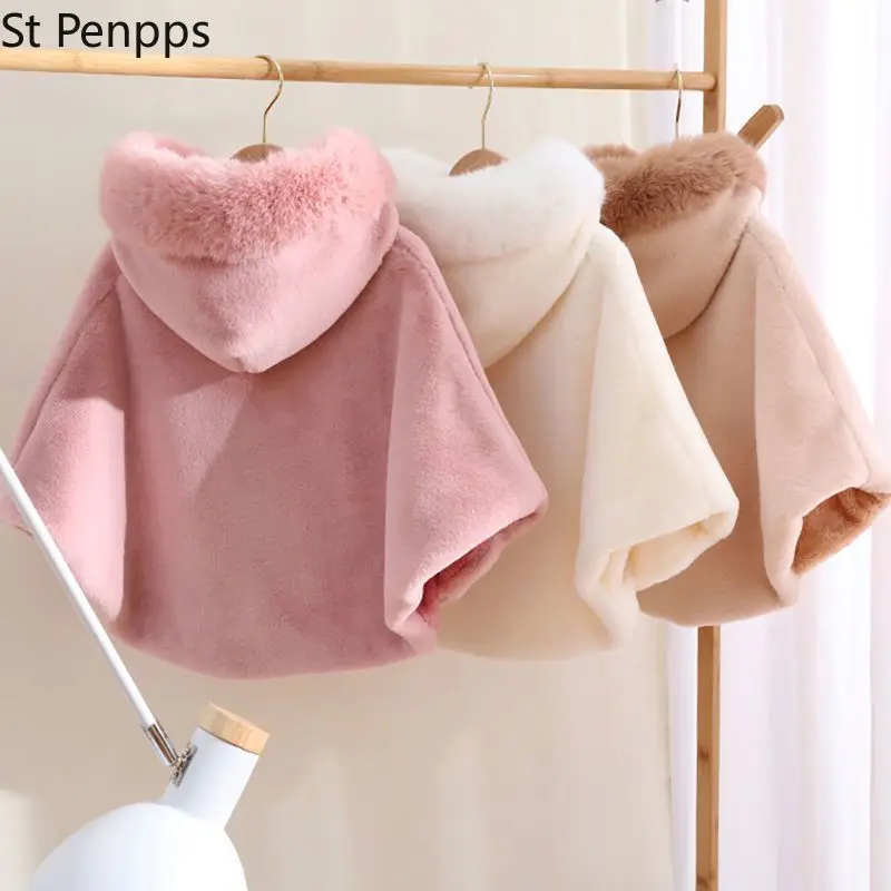 Capa de piel sint&eacute;tica con capucha para beb&eacute; ni&ntilde;a, prendas de vestir, Top, ropa c&aacute;lida de 1 a 8 a&ntilde;os, Invierno-1