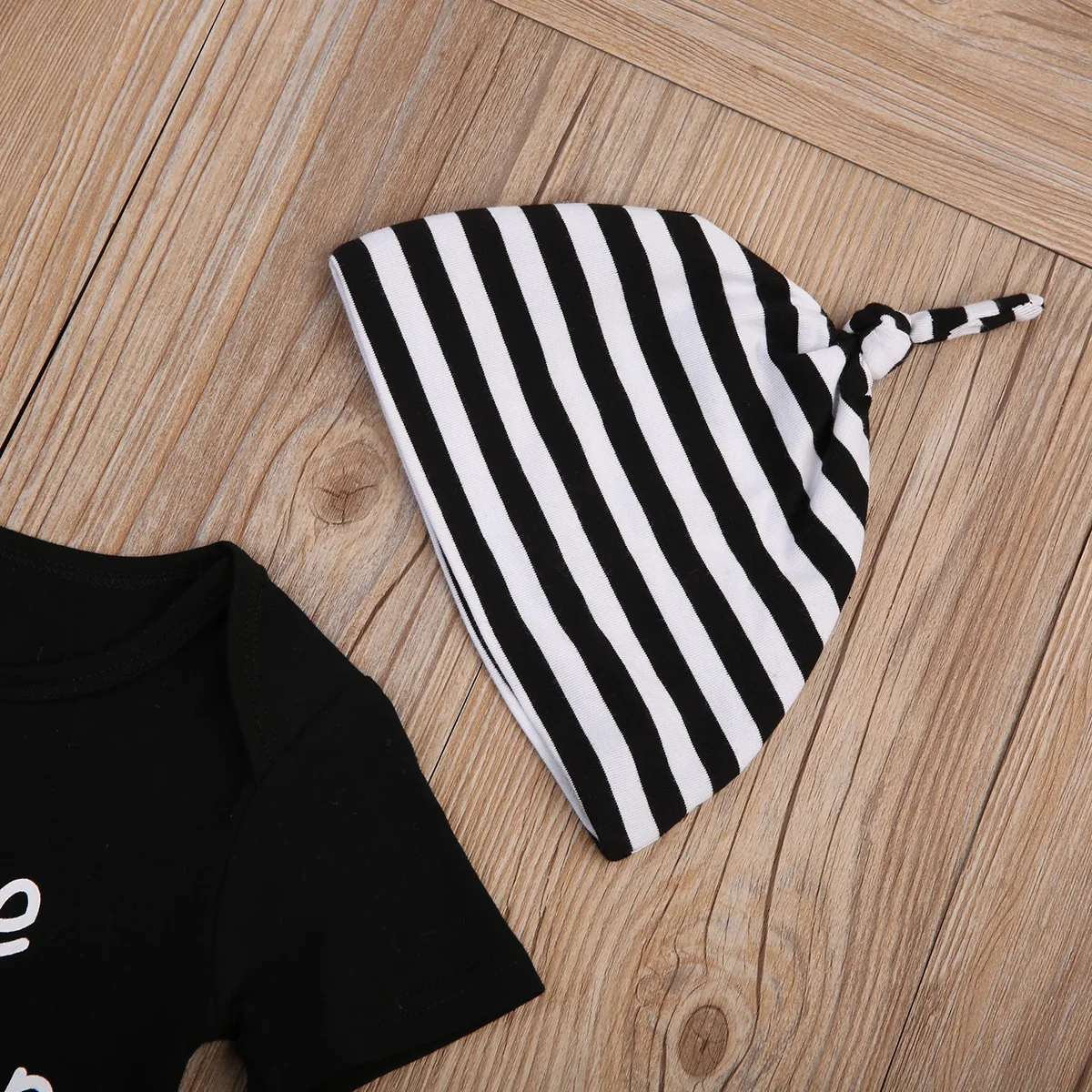 Brand New Little Brother Newborn Toddler Baby Boy Black Stripe Short Sleeve Romper+Long Leggings Hat Outfits Set |