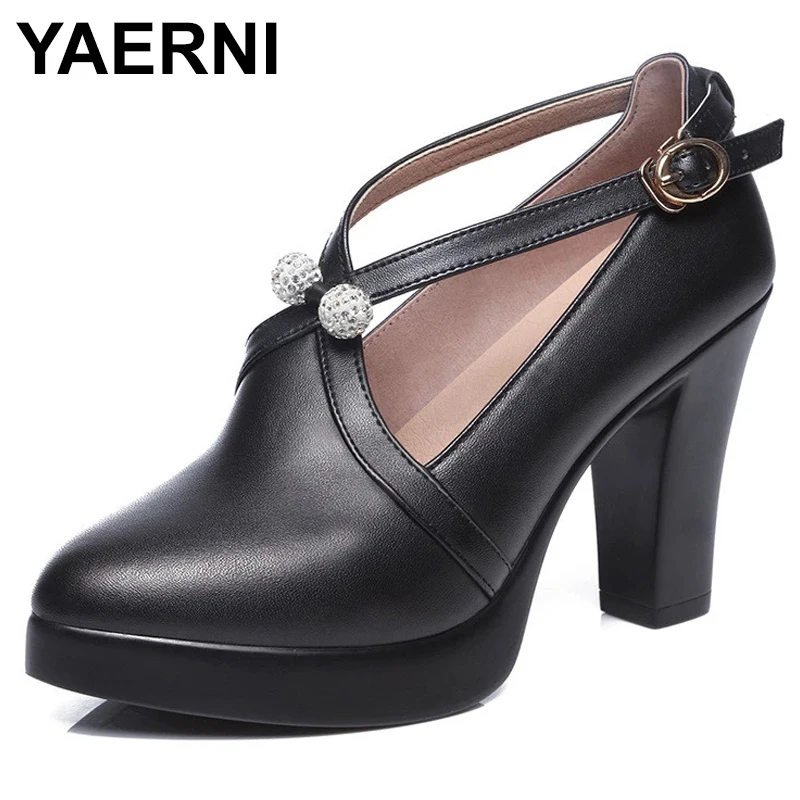

YAERNI 2021 spring and autumn High Coarse heel pointed end Women's shoes size 32--43