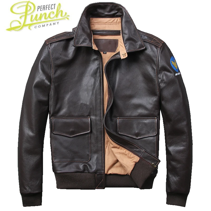

2021 Men's Genuine Air Force Pilot Jackets Brown Cow Leather Coat for Male PPH967