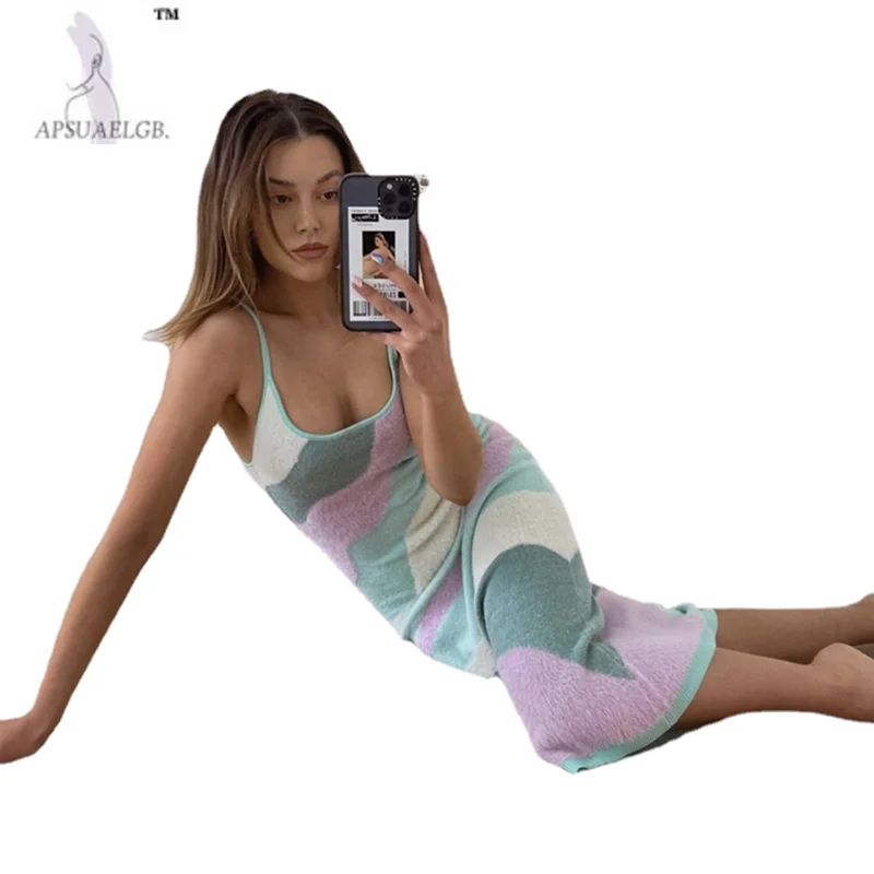 

Casa de vestidos de fiesta mujer soleado abrigos hueco de la correa de espagueti de punto vestido de mujer Sexy vestido, vestido