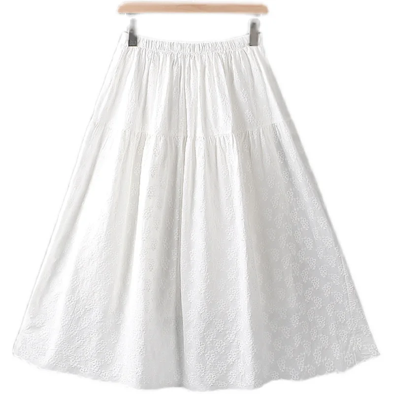 

Spring New Women'S Clothing Sweet Small Fresh Heavy Industry Embroidery Solid Color Skirt Loose Long Skirt Black White