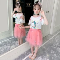 children clothes summer cotton teenage girls clothes set t shirtmesh dress girls suit kids clothes for girls 4 6 8 10 12 years