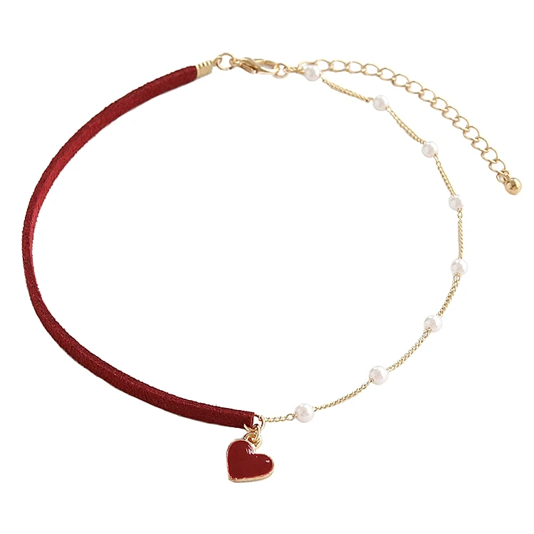 Корейское красное бархатное кожаное Очаровательное ожерелье массивное