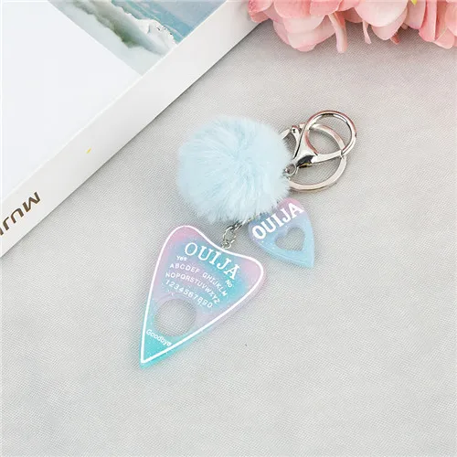 pink blue 1 шт. женский брелок Ouija Planchette блестящая Смола амулеты сумочка брелок с пухом мяч Ouija доска брелок - Цвет: pink blue
