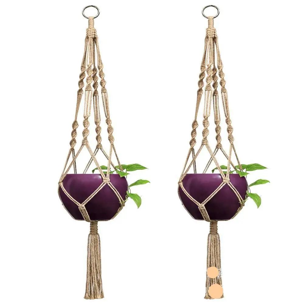 

1pcs 80cm Handmade Rope Hemp Hanging Flower Pots Hanging Pots Net Bag Pocket Gardening Green
