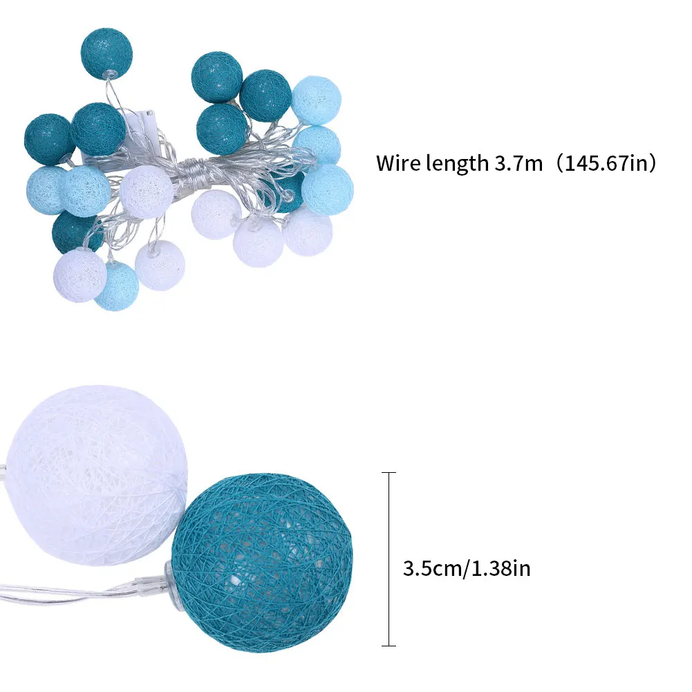 

20 LEDs Globe Fairy Lights String Ball Cotton Rattan 8 Modes Lights Waterproof Outdoor Wedding Holiday Garland Lighting
