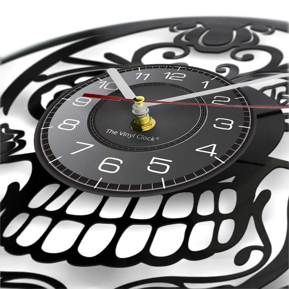 Цветочный череп голова виниловых пластинок круглые Настенные часы мексиканский