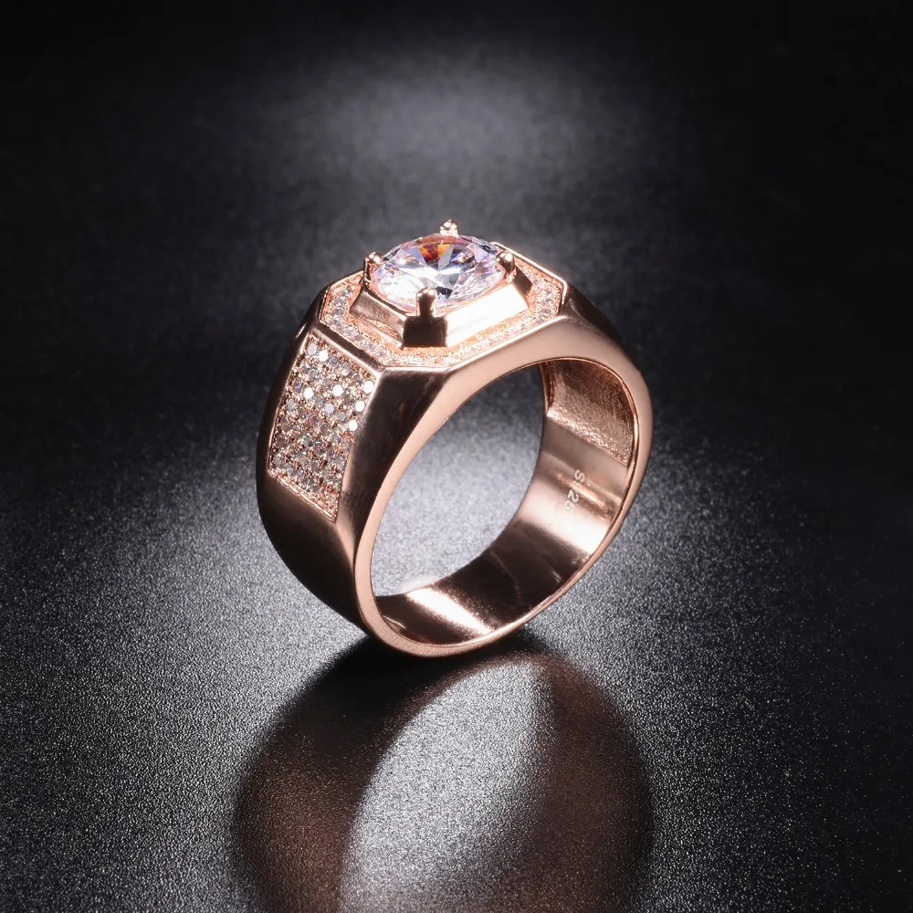 Мужское кольцо из серебра и розового золота с фианитом Размер 7-13 | Украшения