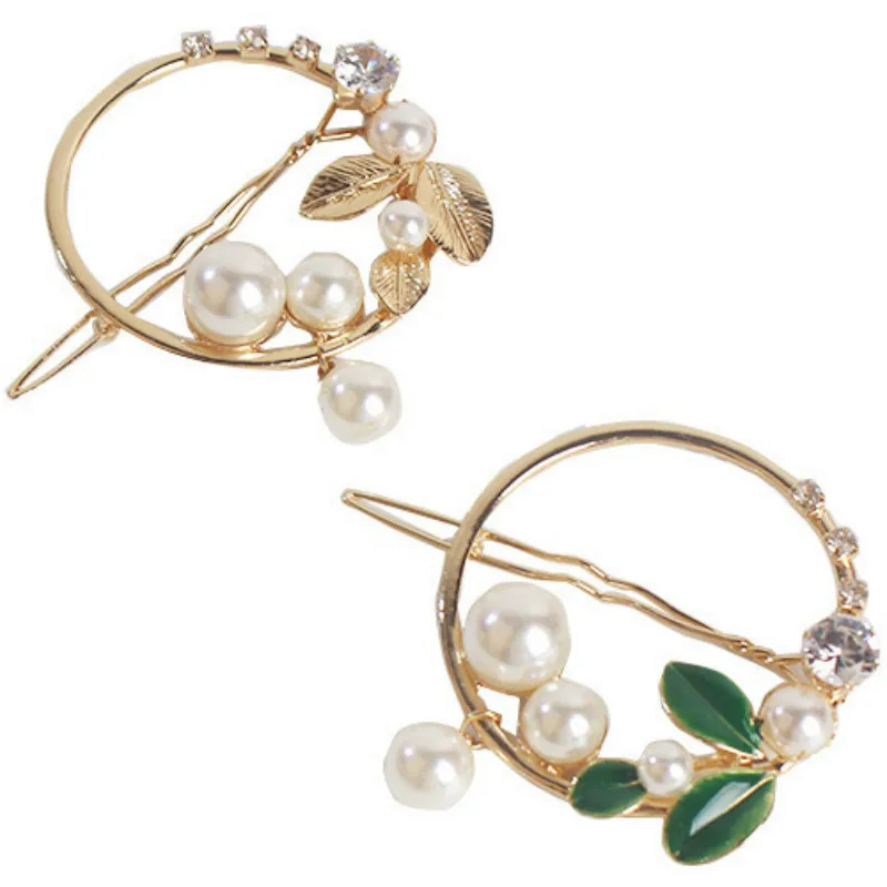 

Round Pearl Hair Clips Zircon Barrette Alloy Dripping Oil Hairpin Simple Temperament Ponytail Clip Headdress Accessories