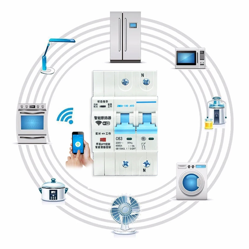Умный автоматический выключатель 2P Wi-Fi с мониторингом энергии и функцией