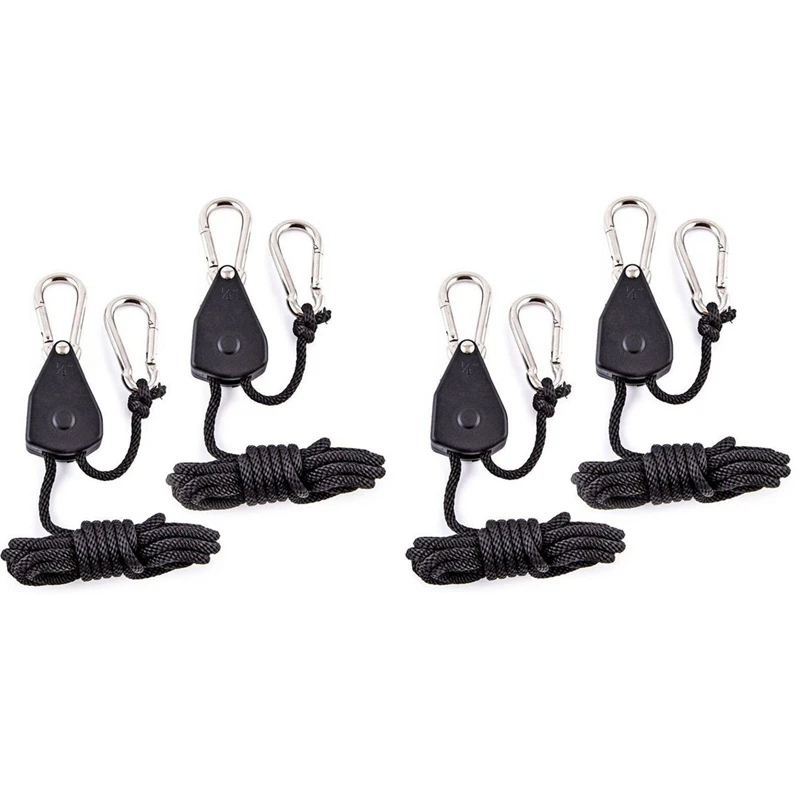 

4Pcs Heavy Duty Adjustable Grow Light Ratchet Rope Hanger Yoyo For Grow Light Fixtures Gardening