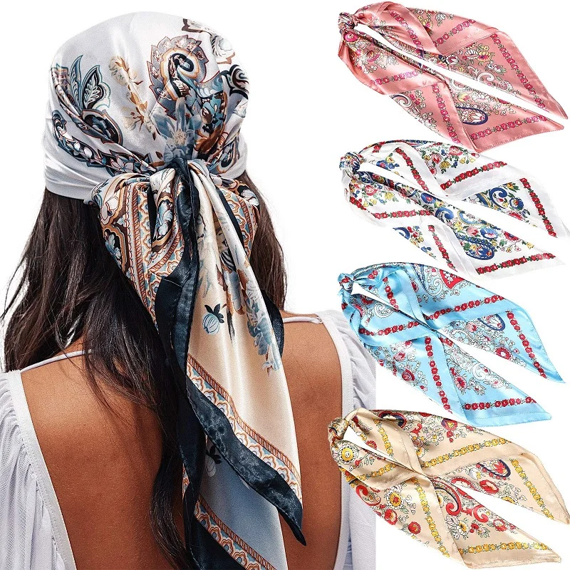 

Fashion Scarf For Women Printing Silk Satin Hair Scarves Headscarf 90 * 90cm Square Neckerchief Headband Scarves For Ladies 2021