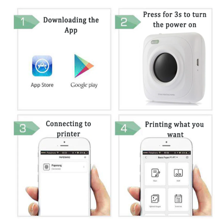 Карманный термопринтер PAPERANG с Bluetooth для фотографий портативный беспроводной