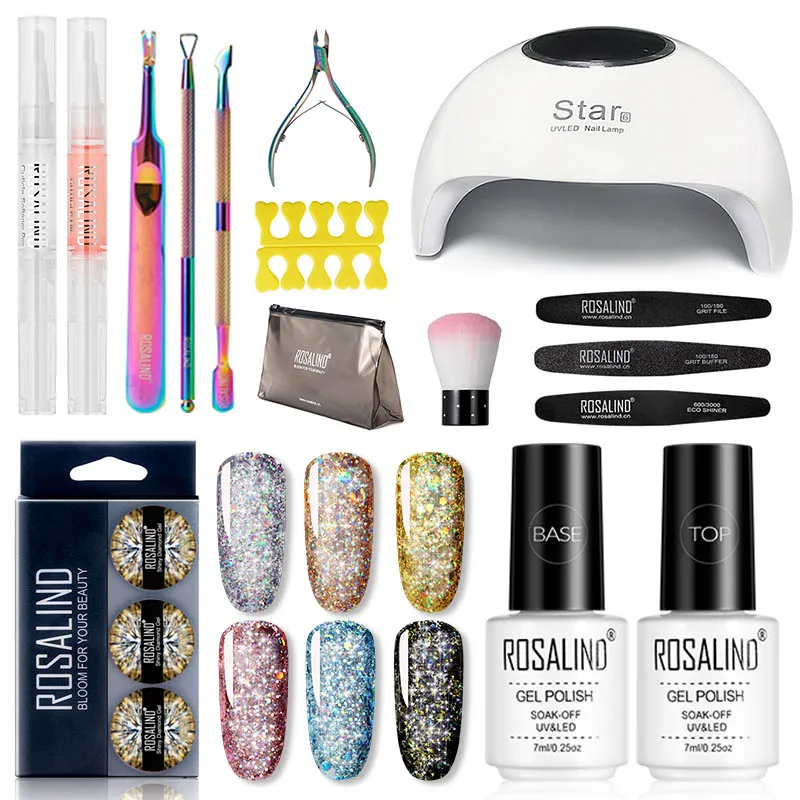 ROSALIND блестящий набор гель лаков для ногтей УФ светодиодная лампа сушки гибридные