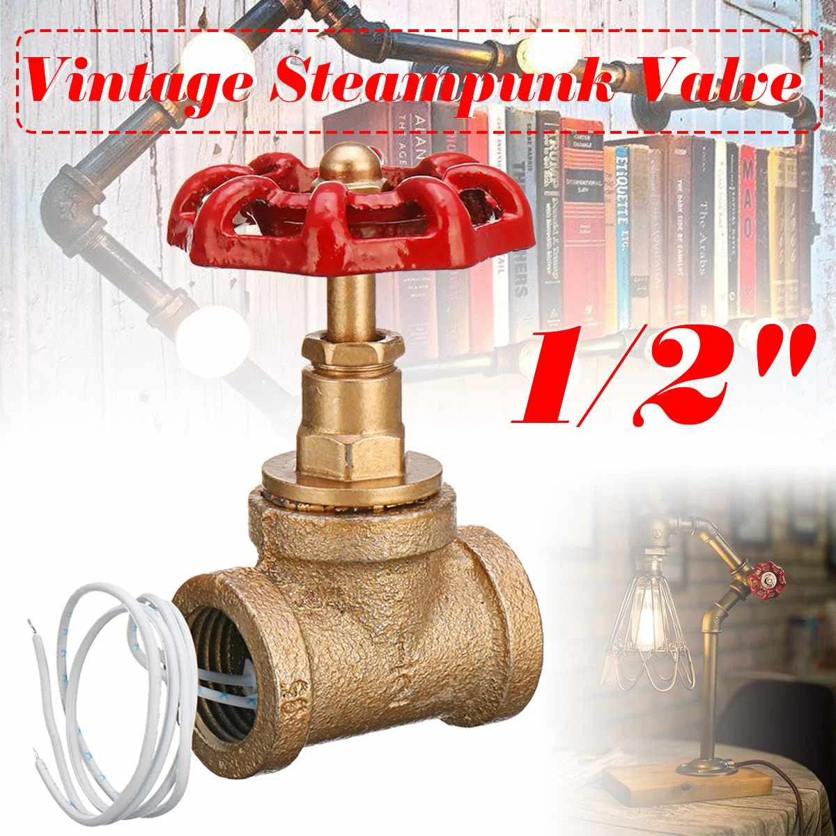

NEW Vintage 1/2" Stop Valve Light Switch With Wire For Lamp Loft Style Iron Valve Vintage Table Lamp Water Pipe Fixtures Lighti