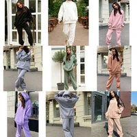 2pcs women tracksuit set hooded hoodie top pants gym sport casual loungewear set