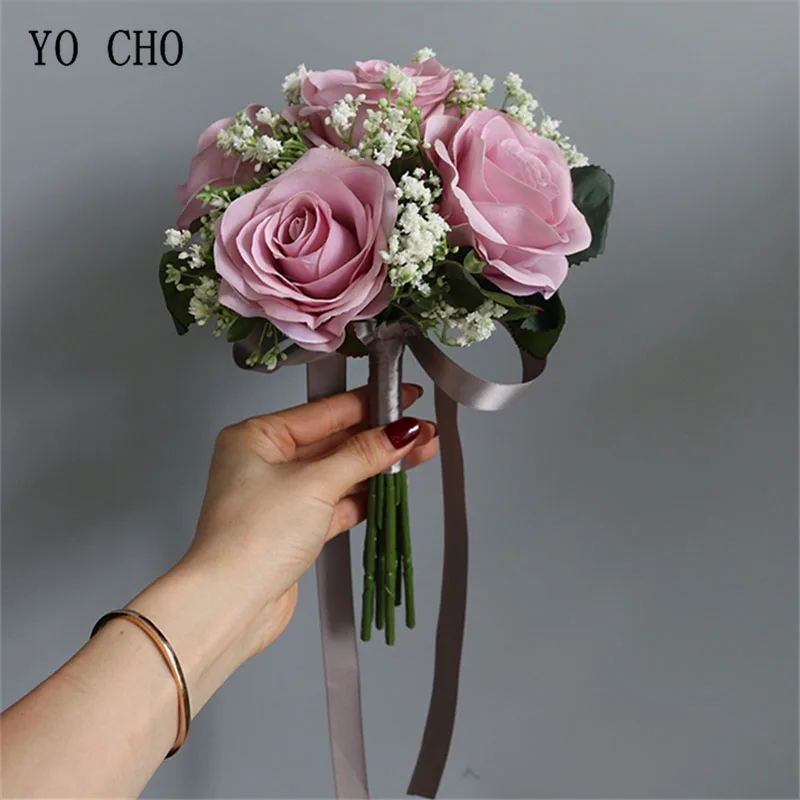 artificial roses babysbreath flowers bouquet silk gypsophila fake flowers wedding diy home table vase decoration faux flores free global shipping