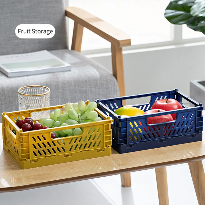 

Folding Collapsible Storage Crate Box Stackable Home Kitchen Warehouse Baskets Desktop Cosmetic Sundries Fruit Toys Food Bin