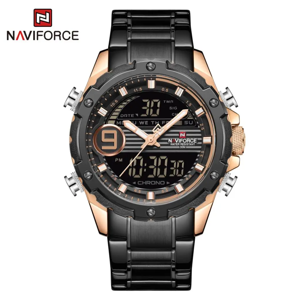 Часы наручные NAVIFORCE мужские с хронографом брендовые деловые аналоговые цифровые