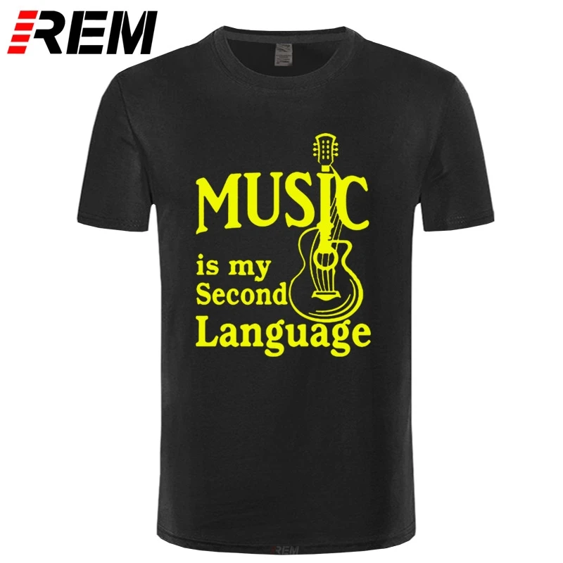 

Hip Hop Men T-Shirts Guitar Music is My Second Language Unique short Sleeve Adult T Shirt Tops
