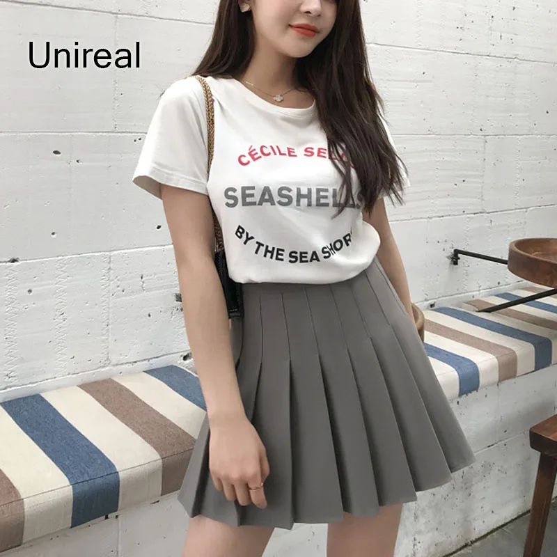 

Unireal 2021 Summer Korea Women Pleated Mini Skirt High Waist Sexy School Cute Sweet Girls Dance Short Skirt