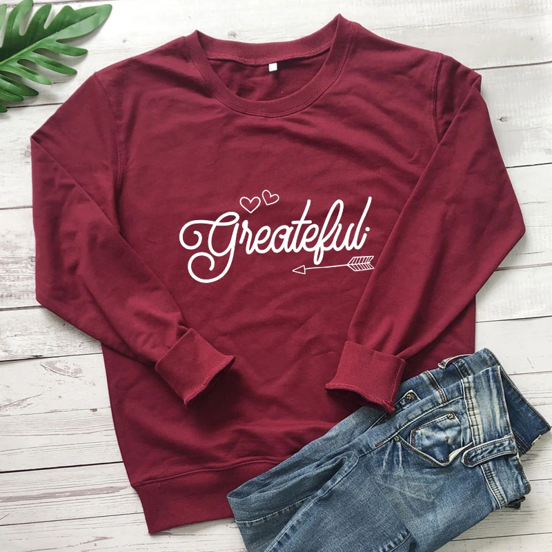 

Grateful Arrow Print Sweatshirt Scripture Women Long Sleeve Christian Jesus Faith Bible Pullovers