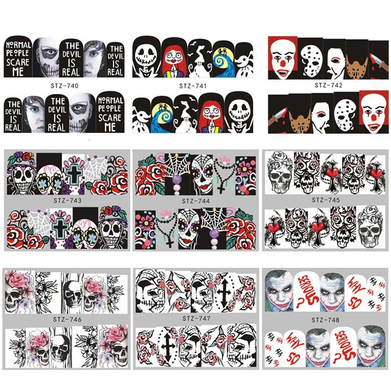 25 Sheets/set Halloween Nail Art Sticker Sexy Skull Bone Water Transfer Decals Nails Foil Manicure Decoration | Красота и здоровье