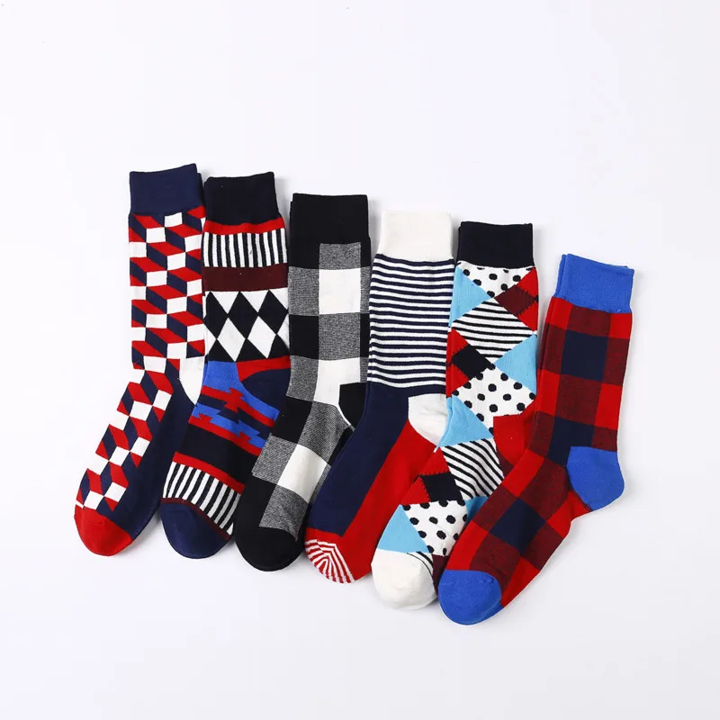 Винтажные счастливые мужские носки классические геометрические полосатые