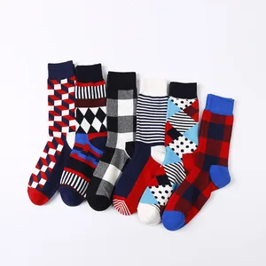 Винтажные счастливые мужские носки классические геометрические полосатые клетчатые забавные Женские носочки 2020 Модные цветные хлопковые длинные носки для пар