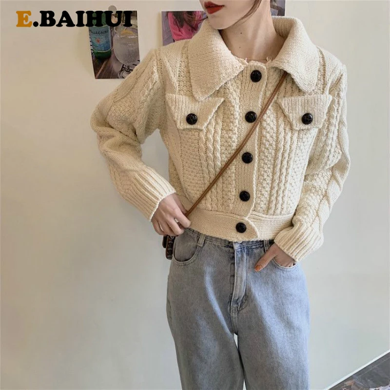 

EBAIHUI New Chic Women Cropped Cardigan Sweater Fall Knitwear Short Cardigan Girls Long Sleeve Twist Crochet Top Pull Femme