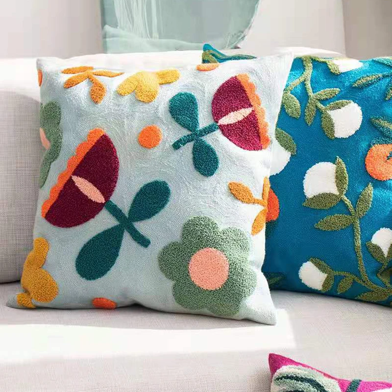 floral cushion cover 45x45cm embroidery pillow cover soft cozy home decoration for living room kids room color block free global shipping