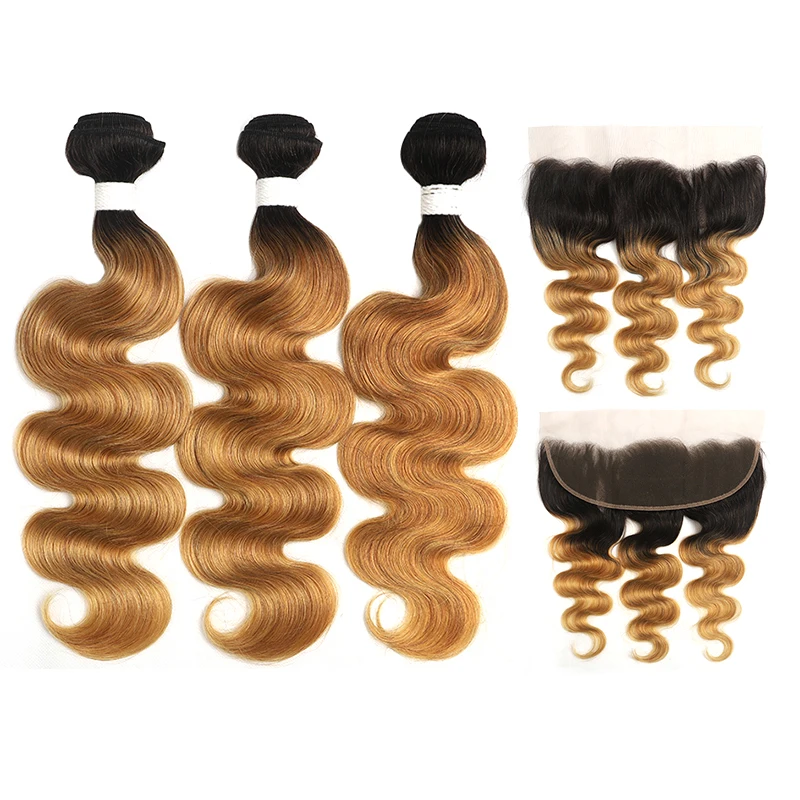 Эффектом деграде (переход от темного к волнистые пряди с фронтальной 13x4 SOKU