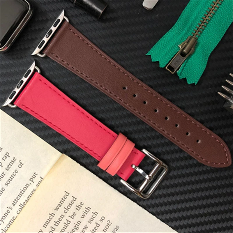 Ремешок из коровьей кожи для Apple Watch Band 44 мм iwatch Series 5 4 3 2 1 умные Аксессуары 42 мм петля 38 мм Замена браслета 40 мм