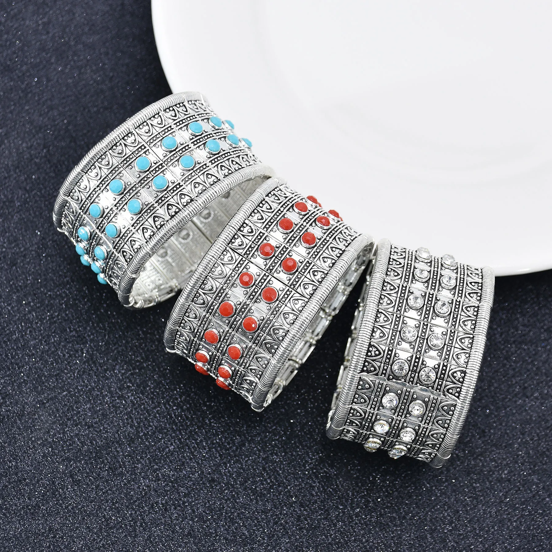 Женские винтажные браслеты в стиле бохо большие афганские на эластичной цепочке