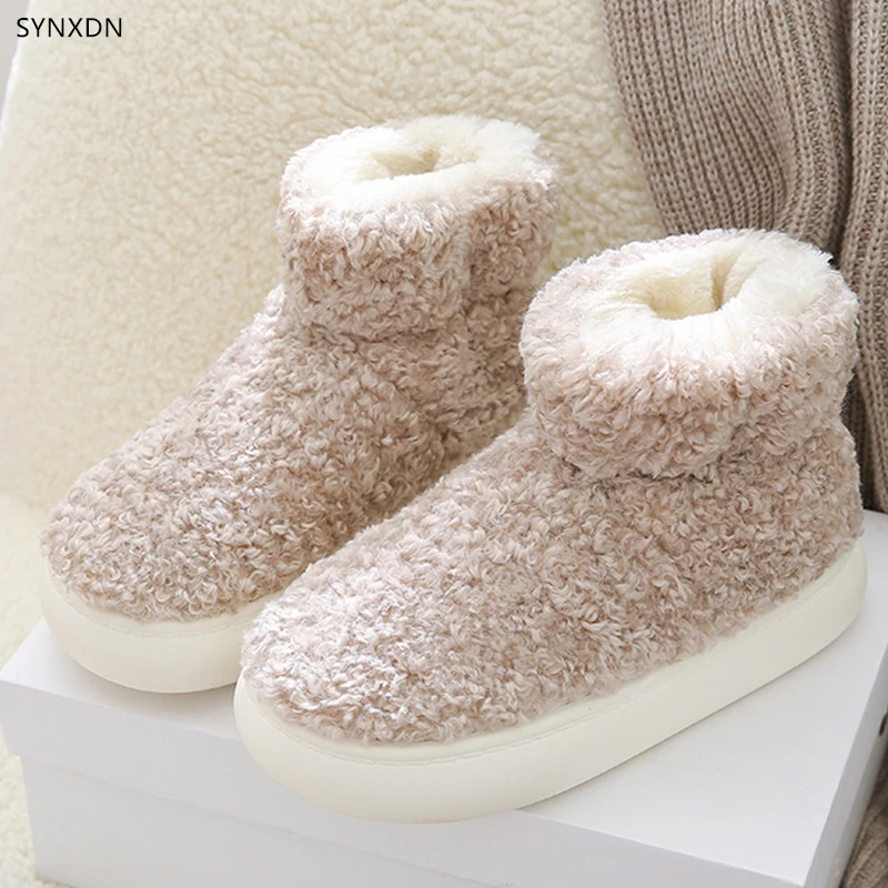 

Женские зимние мягкие ботильоны SYNXDN из искусственного плюша, симпатичные зимние женские ботинки без шнуровки