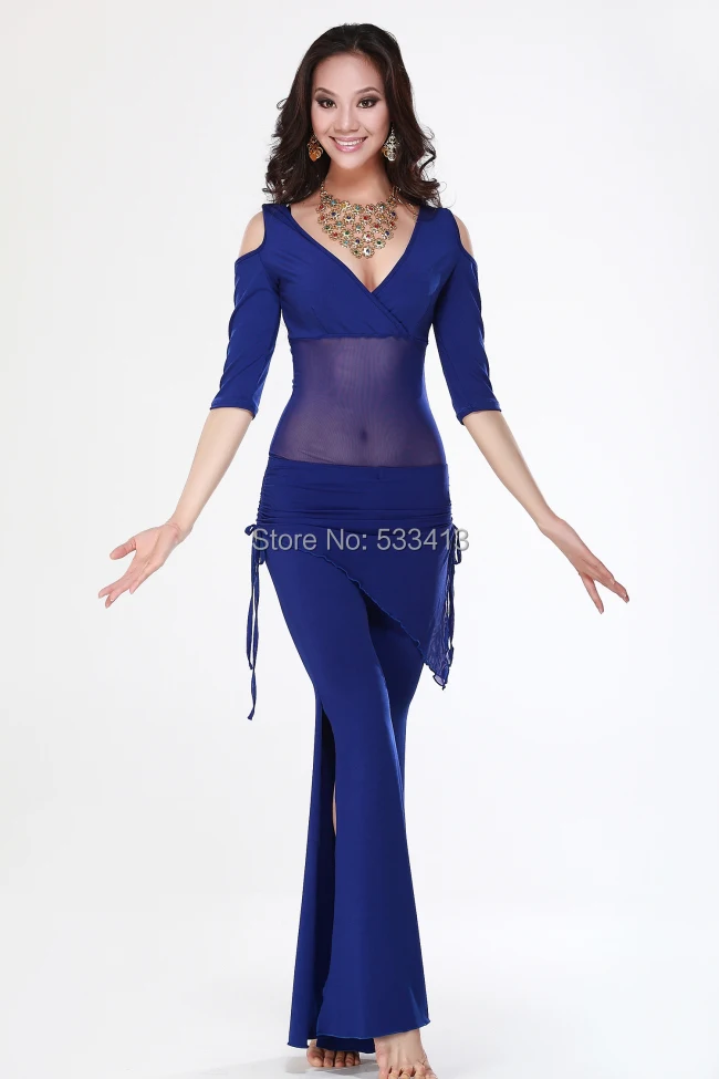 Belly dance costume sexy short sleeves top+milk silk waist pants 2pcs/suit for belly dancing set