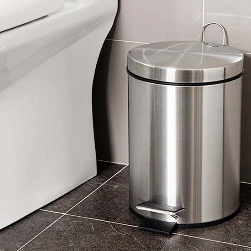 

8L Bathroom Trash Can Round Step Foot Pedal Dustbin Bucket With Lid Desktop Toilet Kitchen Car Bucket Garbage Can
