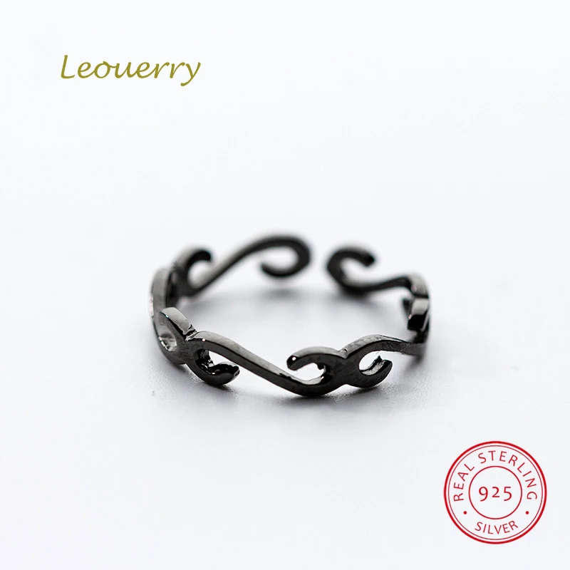 Leouerry 925 Sterling Silver Cirrus Design Black Open Ring Women Cool Adjustable Finer Party Fine Jewelry Gift | Украшения и