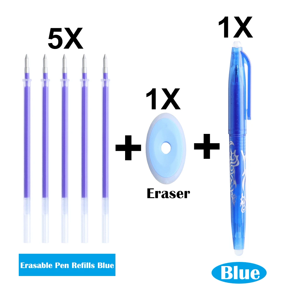 7PCS Blue 7 шт./лот, стираемая ручка, набор для заправки, моющаяся ручка, многоцветные чернила, 0,5 мм, стираемая ручка, стержень, школьные, офисные, канцелярские принадлежности - Цвет: 7PCS Blue
