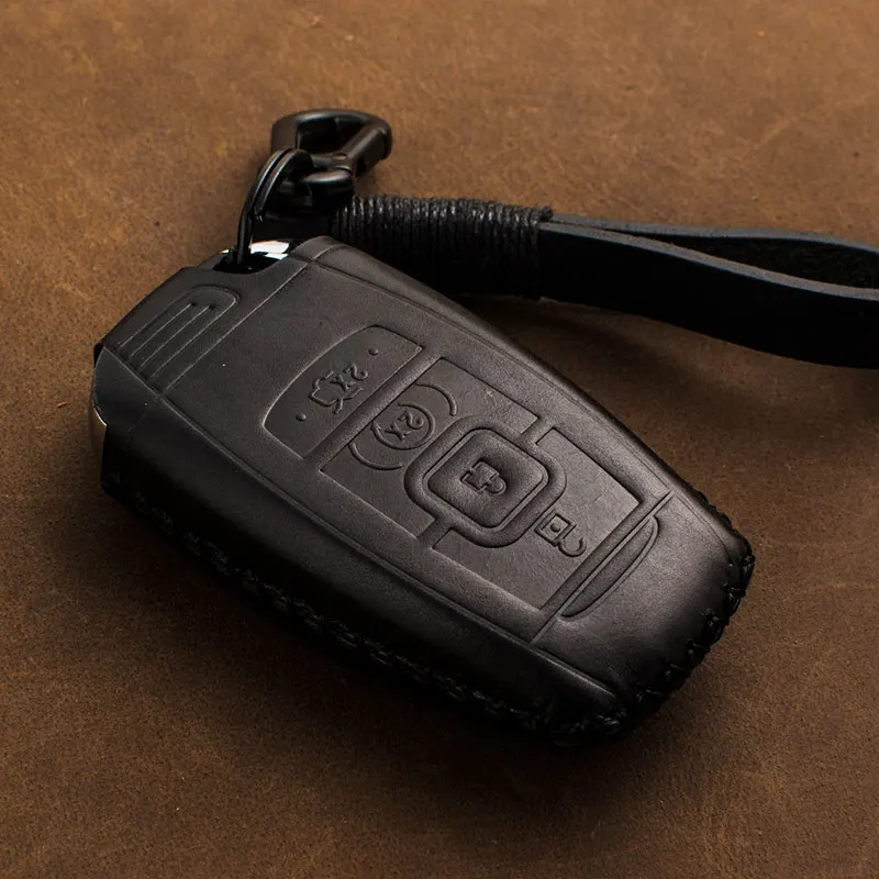 

1 Pcs Genuine Leather Handmade Remote Keyless Accessory Cover for Ford EcoSport for Lincoln MKC MKZ MKX Key Protector Case