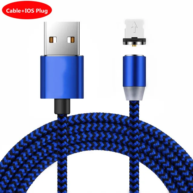 Blue IOS Cable НИСИ 1 м 5 В/2,1 а светодиодный магнитный usb-кабель для зарядки iPhone, samsung, Xiaomi, huawei type C/Micro usb/IOS, кабель для быстрой зарядки - Цвет: Blue IOS Cable