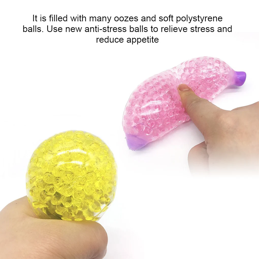 

Fidget Toy Banana Shape Squeeze Toy Pressure Release Squeeze Toy Beads Silicone Stress Ball Relief Accessories for Kids Adults