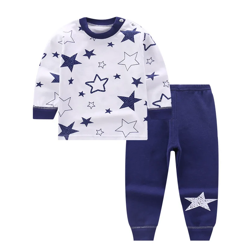 2021 New Kids Boys Cotton Pajama Sets Cartoon Print O-Neck Cute T-Shirt Tops with Pants Baby Girls Children Autumn Clothes Sets