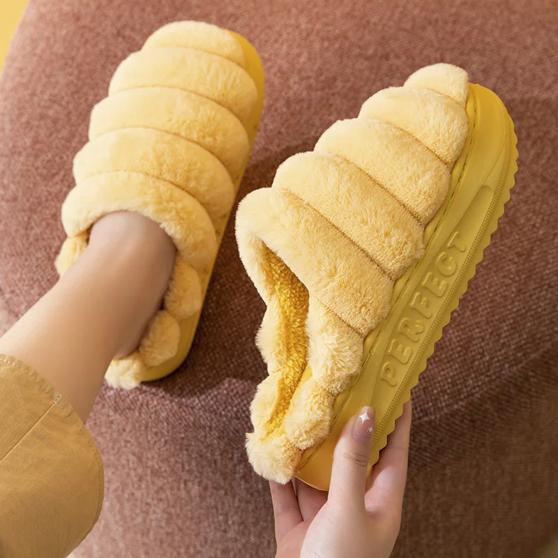 

Winter Women's Home Soft Slippers EVA Memory Foam Warm Hairy Fluffy Platform Shoes Skin-Friendly Plush Fur Slippers For Women
