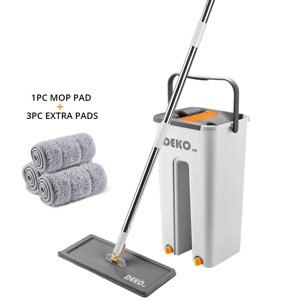 

DEKO Magic Mop Hand Free Household Automatic Spin Home Kitchen Wooden Floor Cleaning Microfiber Pads Floor Mop With Bucket