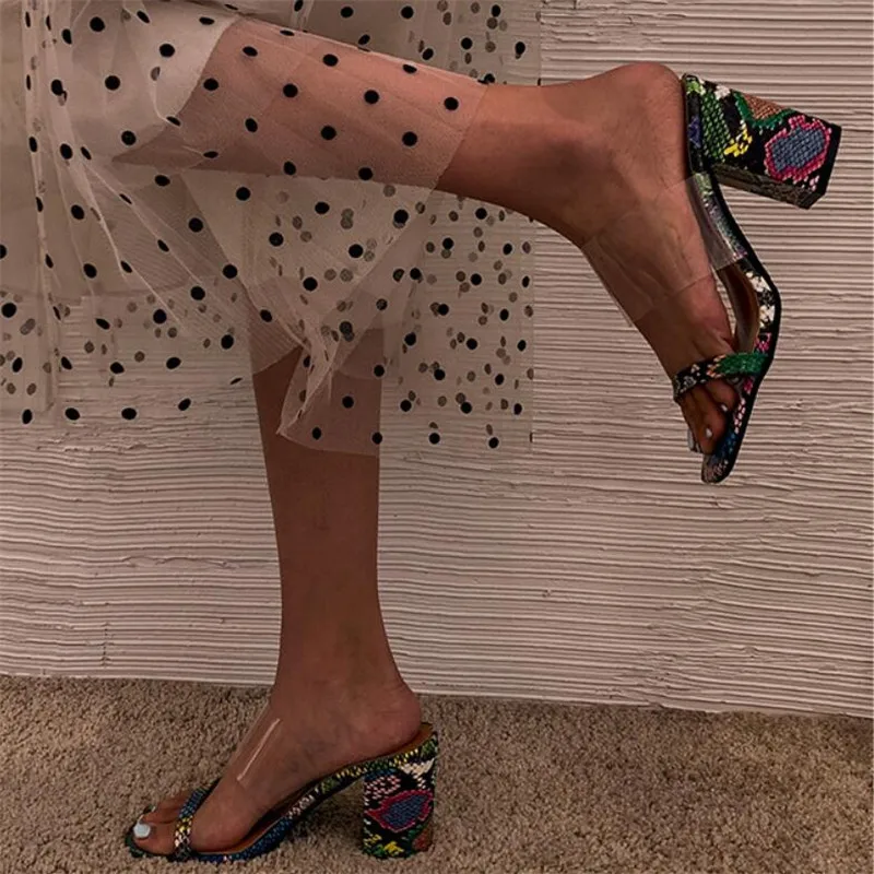 

Sexy PVC Transparent Slippers Open Toes Sexy Serpentine High Heel Crystal Women's Shoes Transparent High Heels 8cm Slippers
